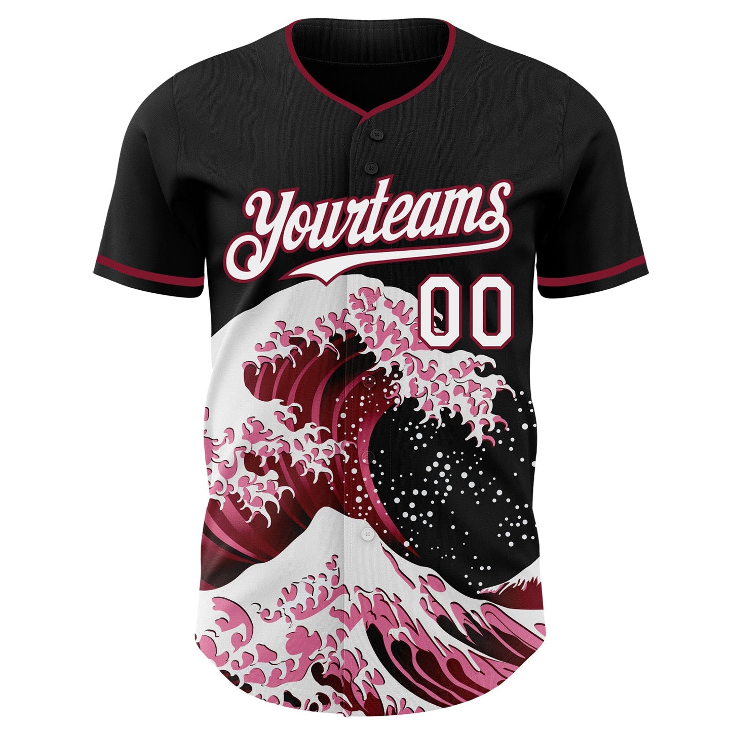 Custom Black White-Crimson Japanese Wave Authentic Baseball Jersey view 3