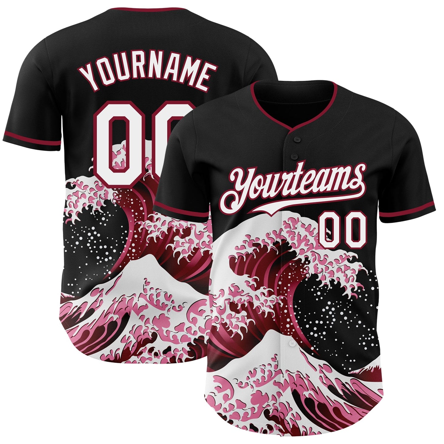 Custom Black White-Crimson Japanese Wave Authentic Baseball Jersey - Main View