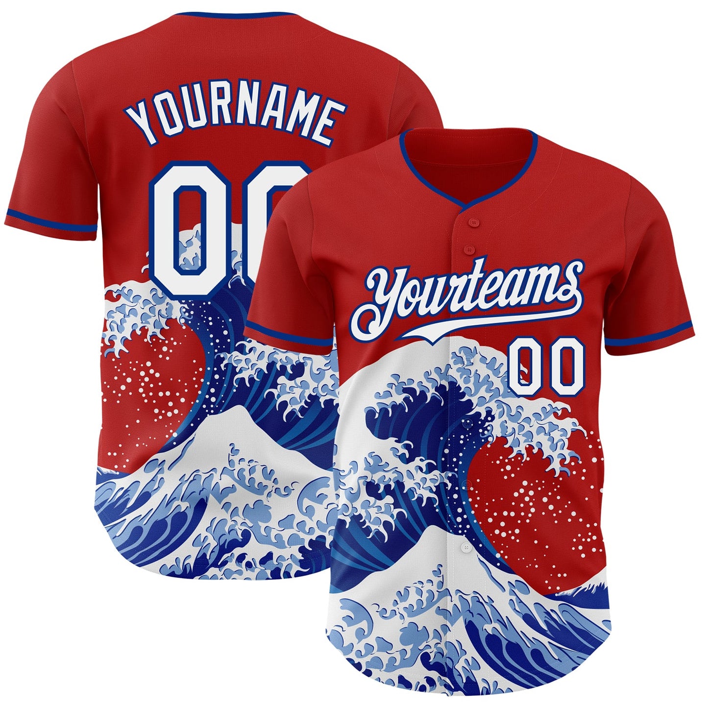 Custom Red White-Royal Japanese Wave Authentic Baseball Jersey - Main View