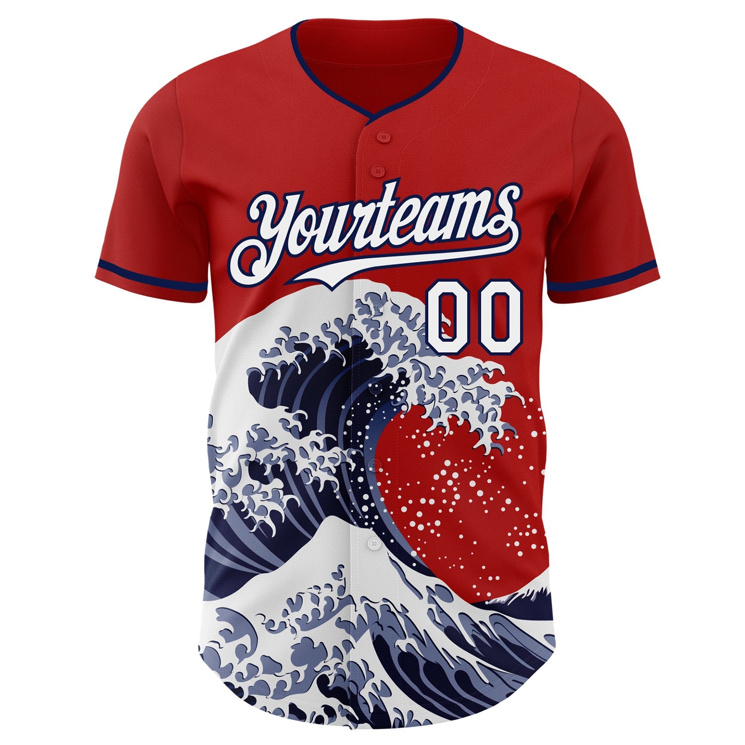 Custom Red White-Navy Japanese Wave Authentic Baseball Jersey view 3