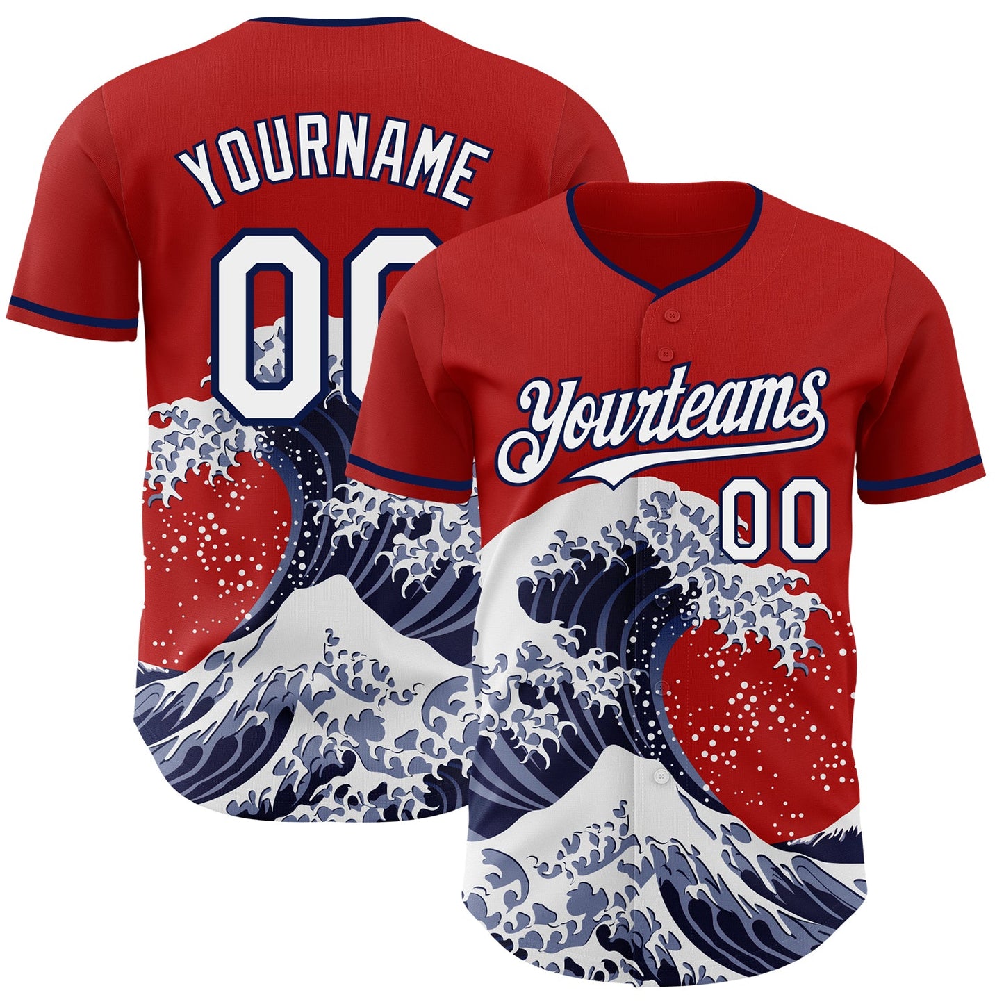 Custom Red White-Navy Japanese Wave Authentic Baseball Jersey - Main View