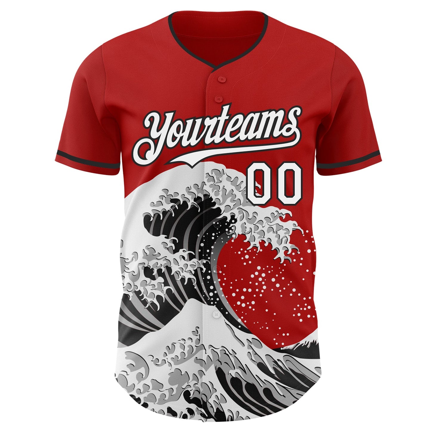 Custom Red White-Black Japanese Wave Authentic Baseball Jersey view 3