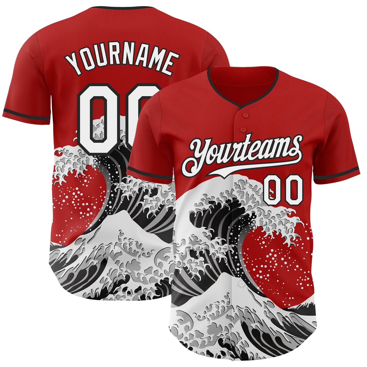 Custom Red White-Black Japanese Wave Authentic Baseball Jersey - Main View