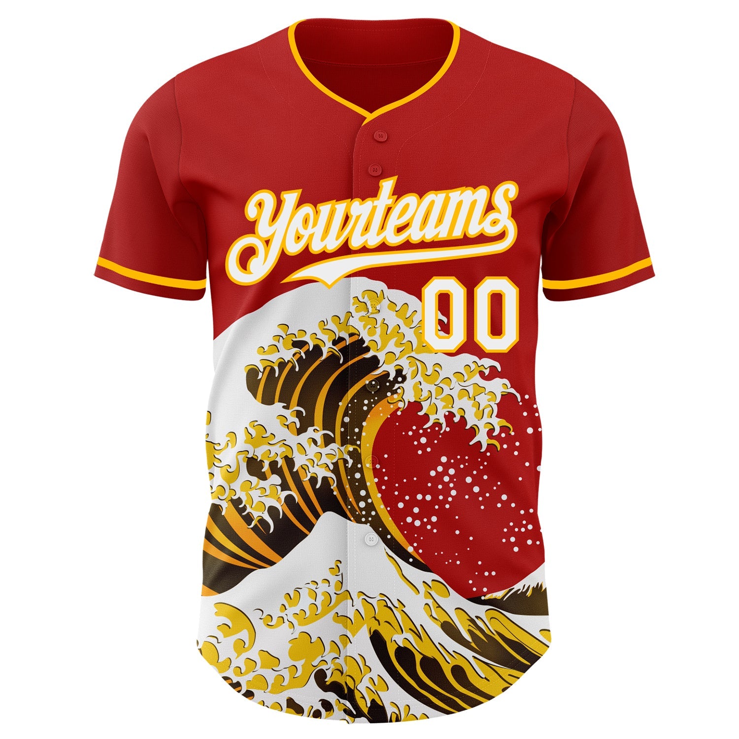 Custom Red White-Gold Japanese Wave Authentic Baseball Jersey view 3