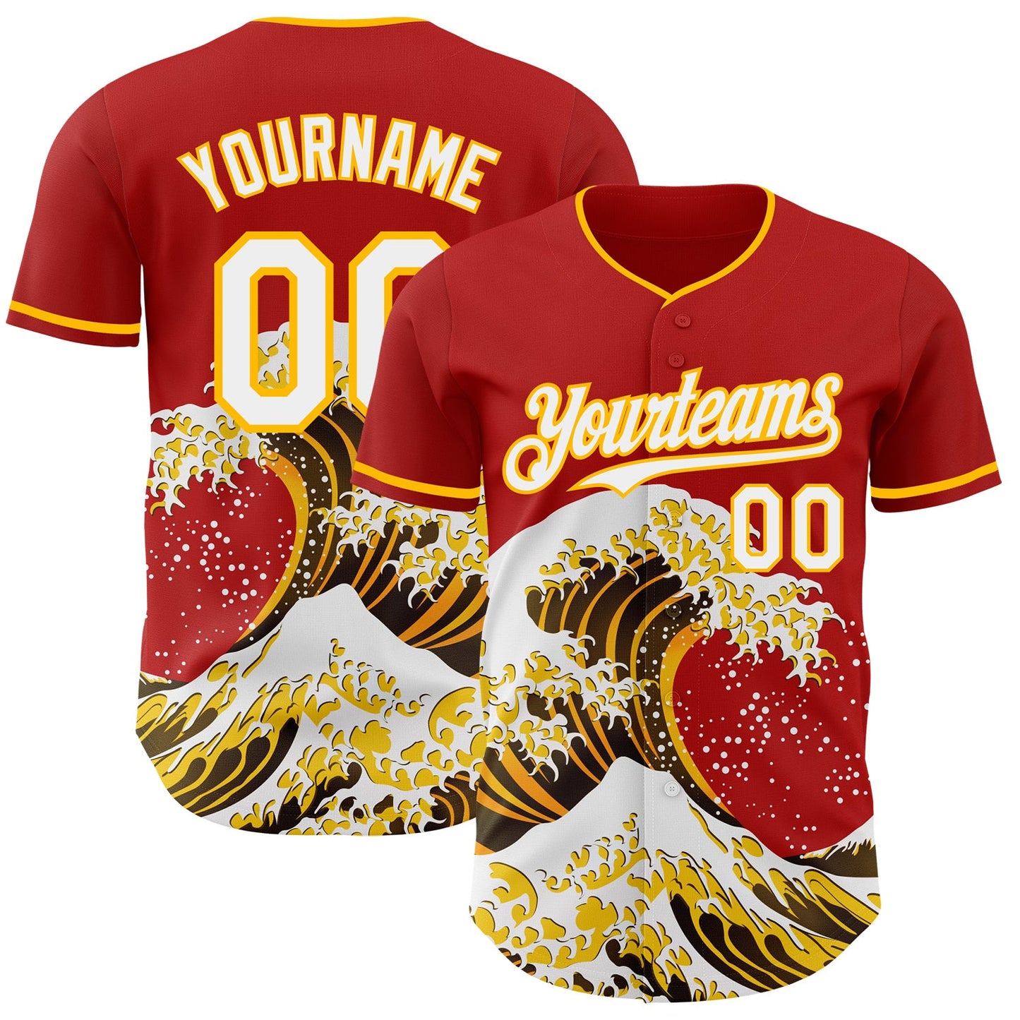 Custom Red White-Gold Japanese Wave Authentic Baseball Jersey - Main View