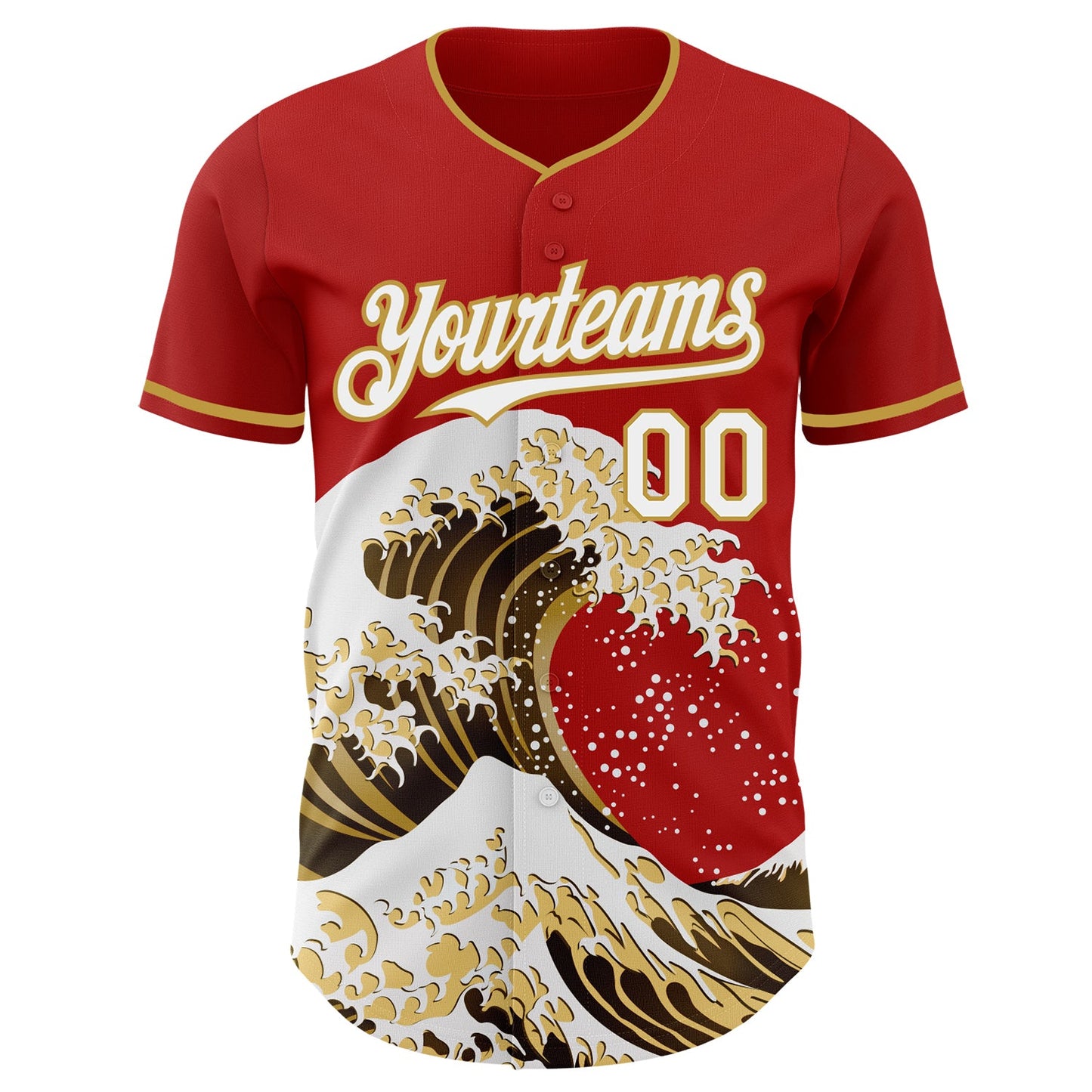 Custom Red White-Old Gold Japanese Wave Authentic Baseball Jersey view 3