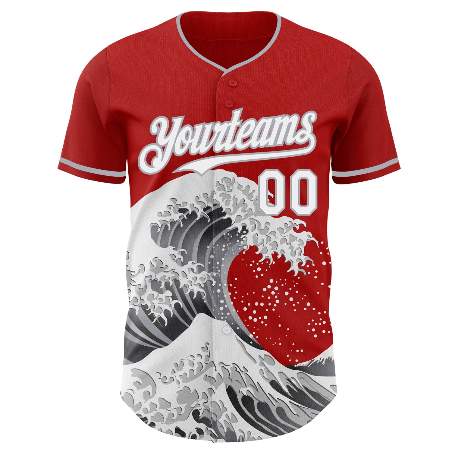 Custom Red White-Gray Japanese Wave Authentic Baseball Jersey view 3