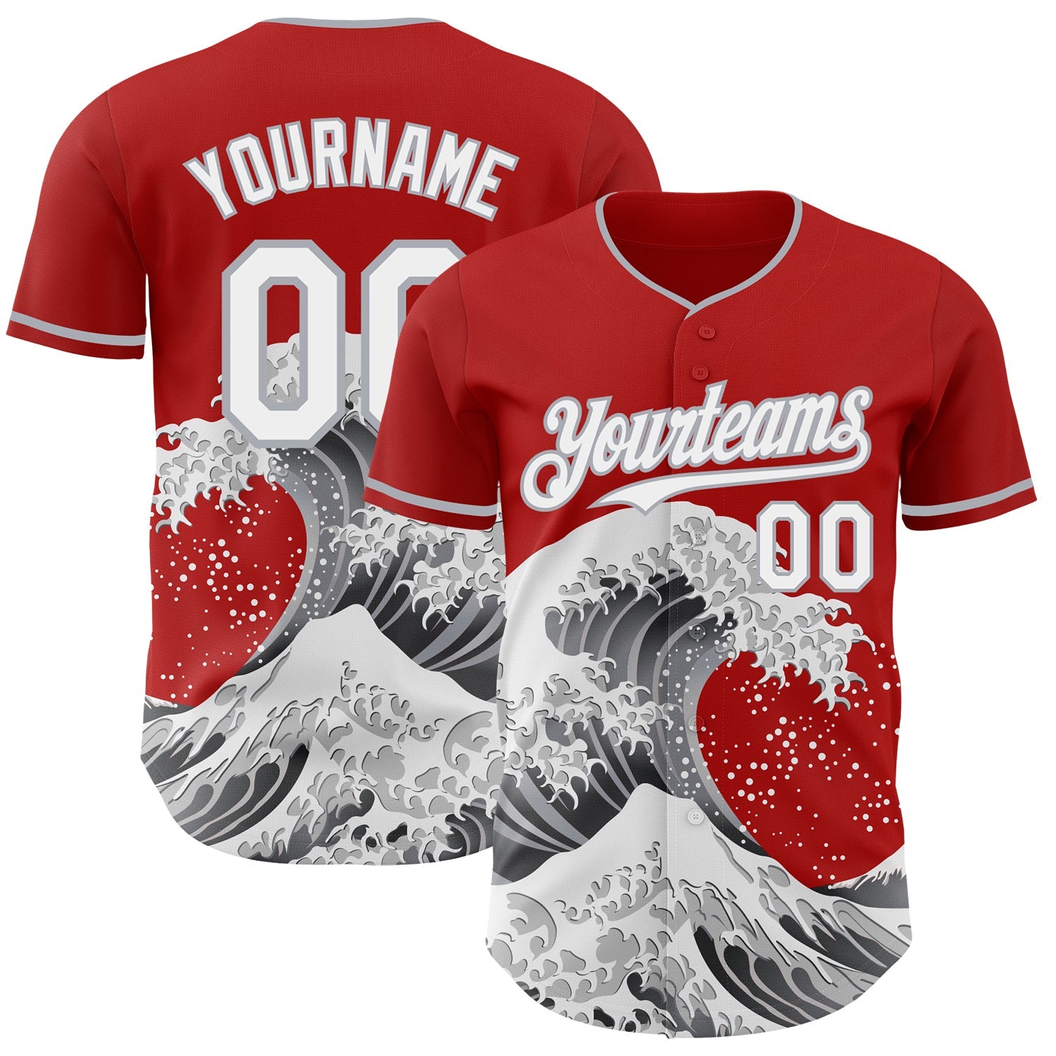 Custom Red White-Gray Japanese Wave Authentic Baseball Jersey - Main View