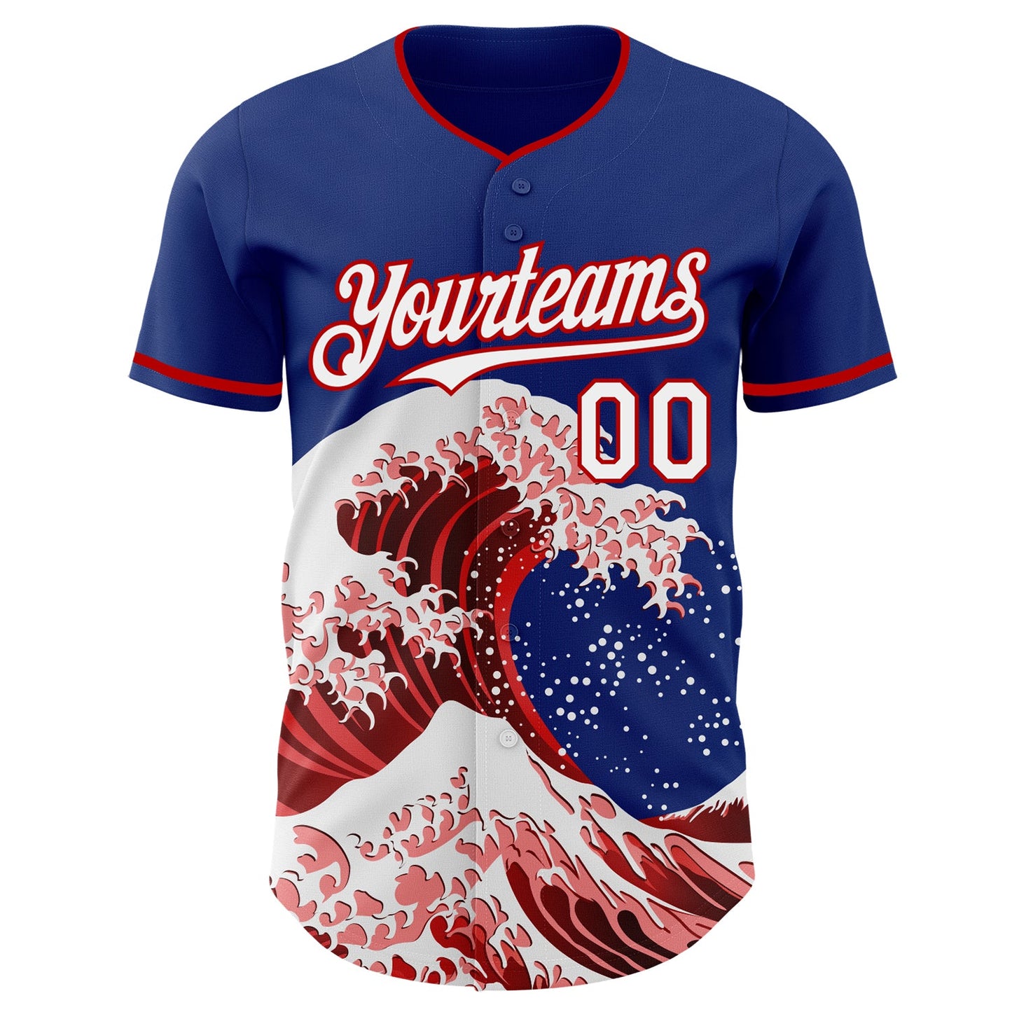 Custom Royal White-Red Japanese Wave Authentic Baseball Jersey view 3