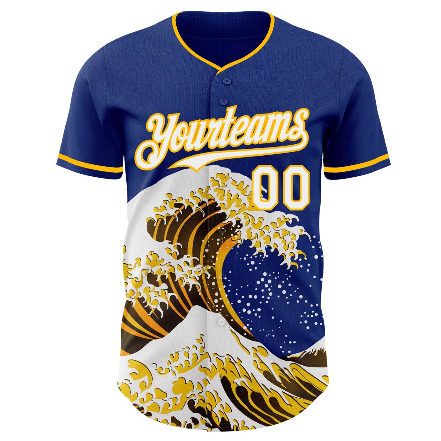 Custom Royal White-Gold Japanese Wave Authentic Baseball Jersey view 3