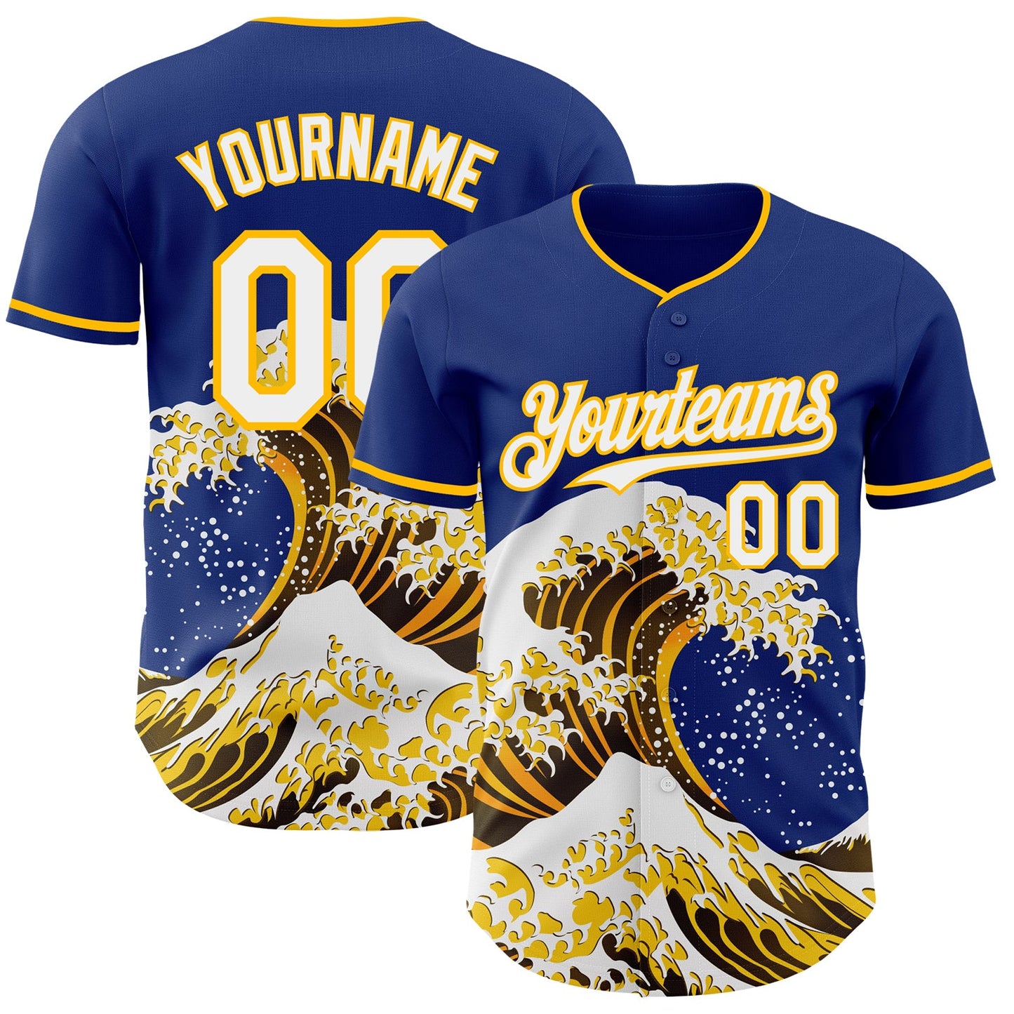 Custom Royal White-Gold Japanese Wave Authentic Baseball Jersey - Main View