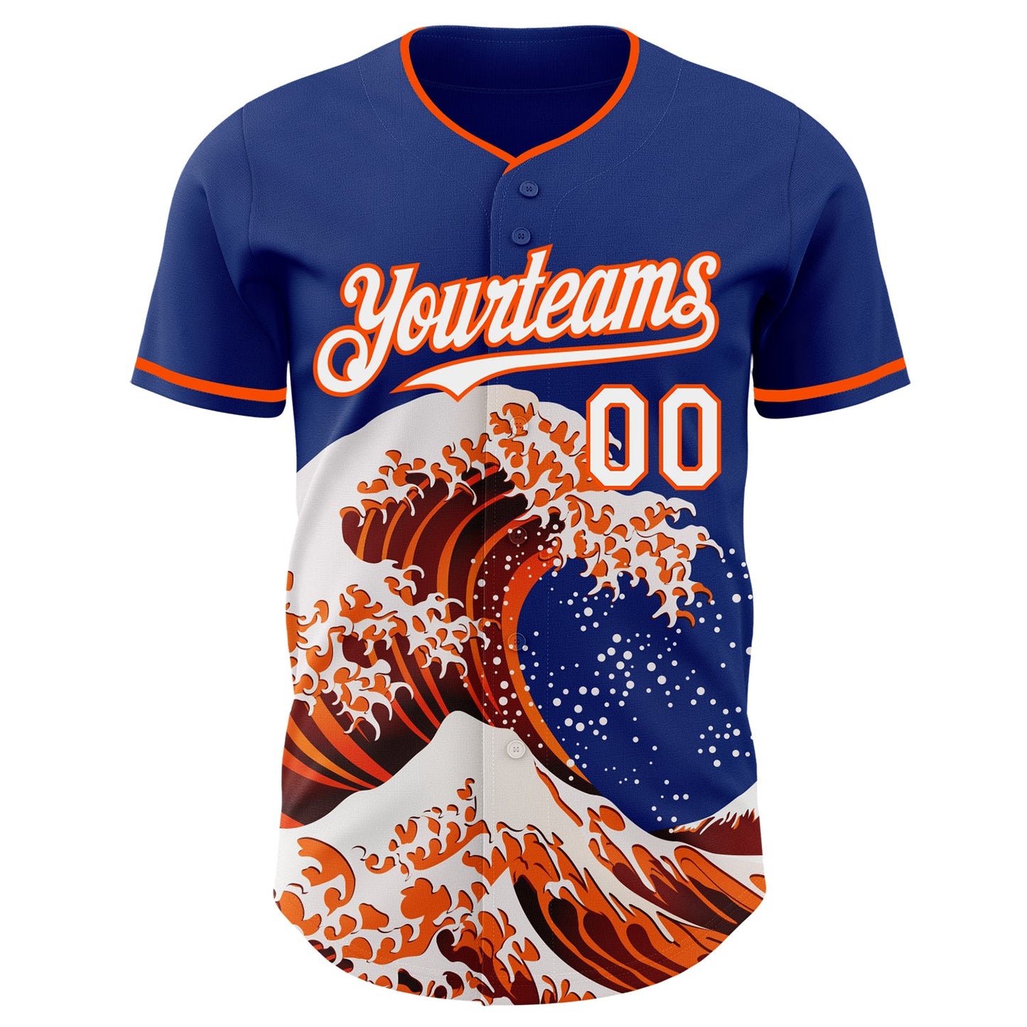 Custom Royal White-Orange Japanese Wave Authentic Baseball Jersey view 3