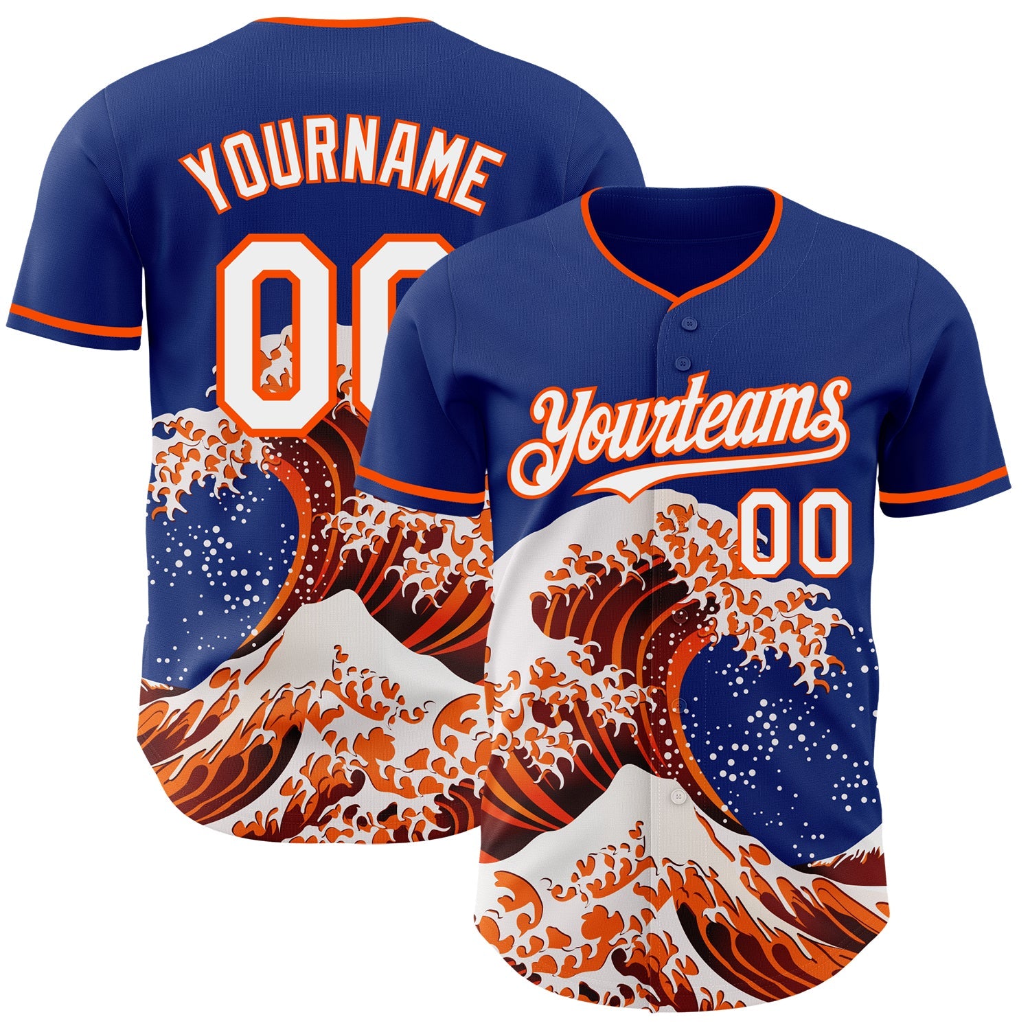 Custom Royal White-Orange Japanese Wave Authentic Baseball Jersey - Main View