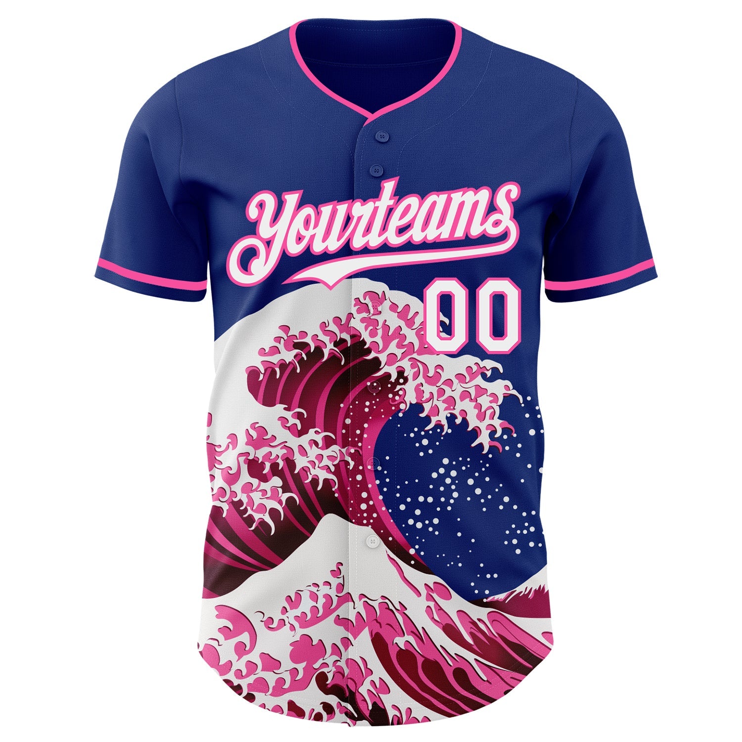 Custom Royal White-Pink Japanese Wave Authentic Baseball Jersey view 3