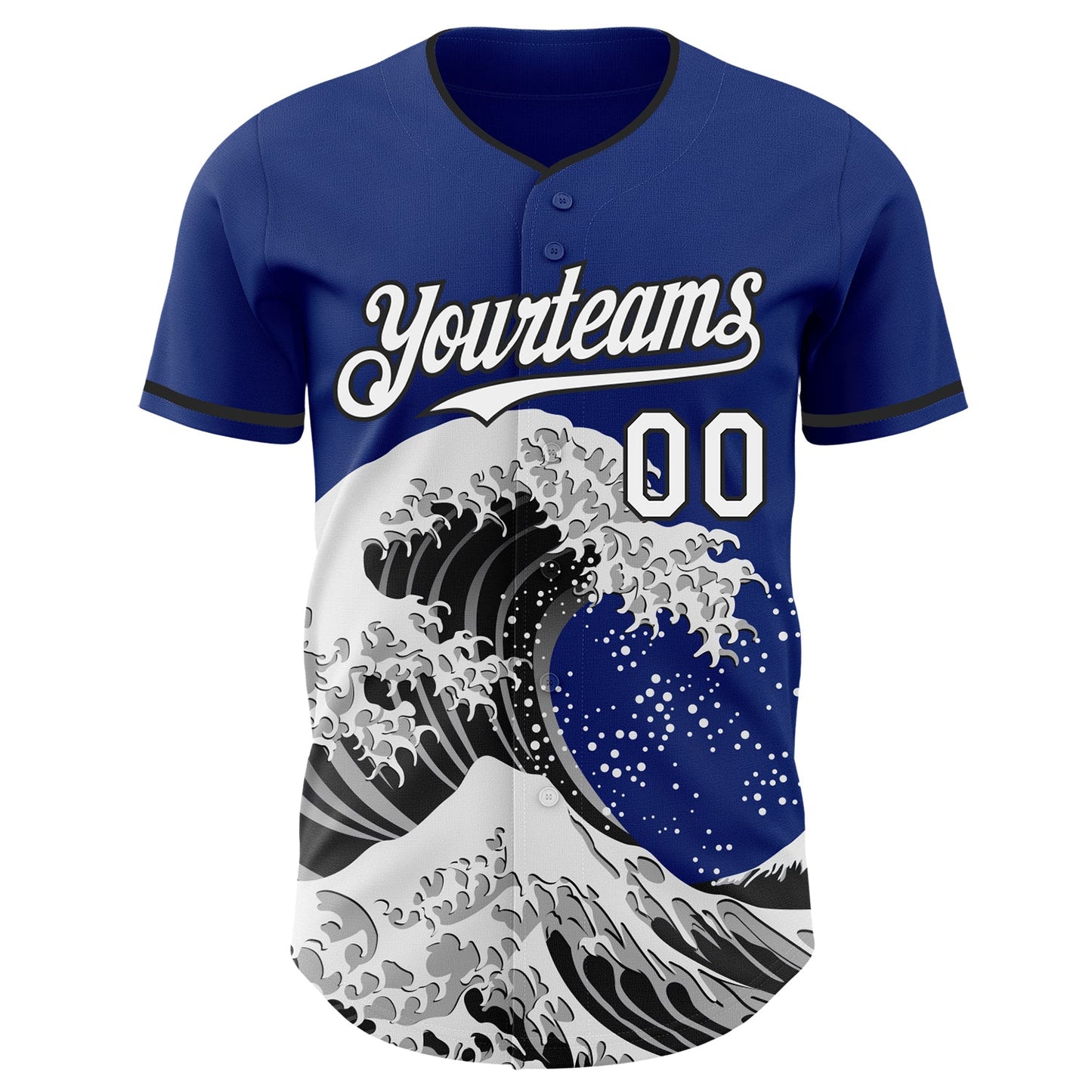 Custom Royal White-Black Japanese Wave Authentic Baseball Jersey view 3