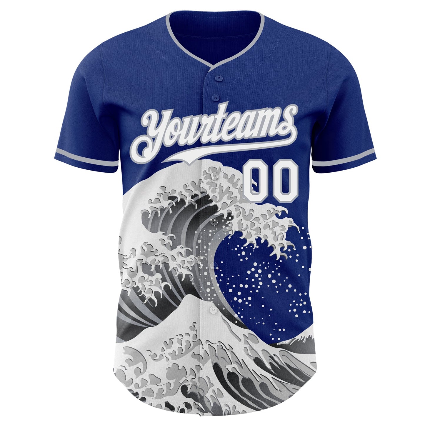 Custom Royal White-Gray Japanese Wave Authentic Baseball Jersey view 3