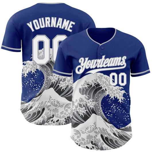 Custom Royal White-Gray Japanese Wave Authentic Baseball Jersey - Main View
