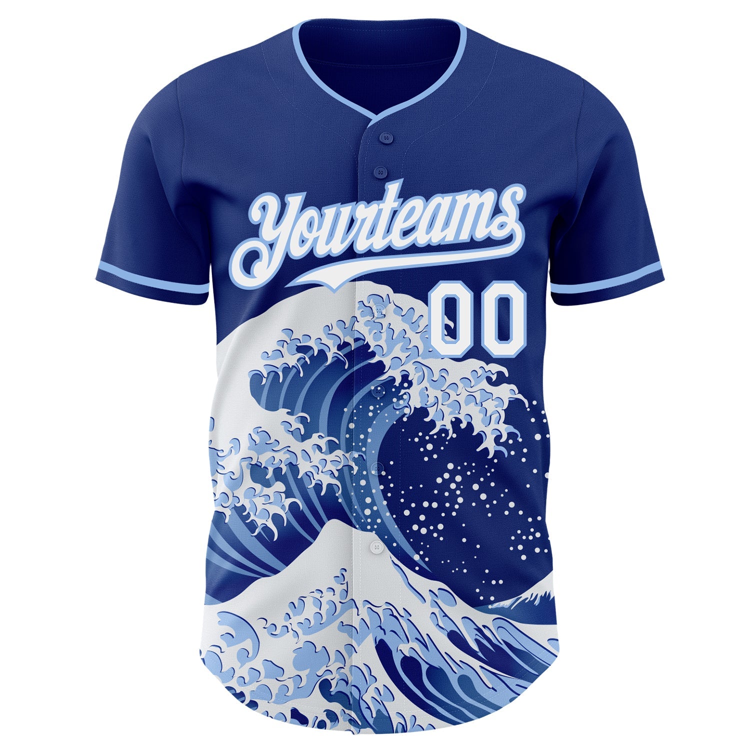 Custom Royal White-Light Blue Japanese Wave Authentic Baseball Jersey view 3