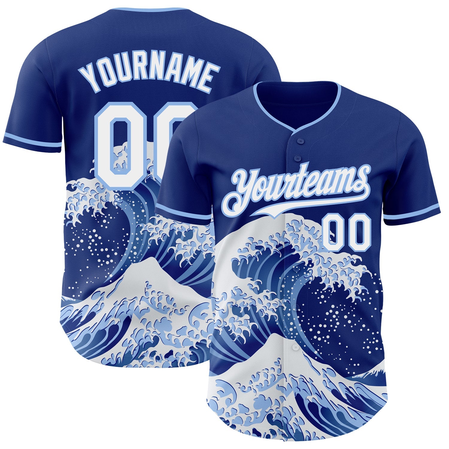 Custom Royal White-Light Blue Japanese Wave Authentic Baseball Jersey - Main View