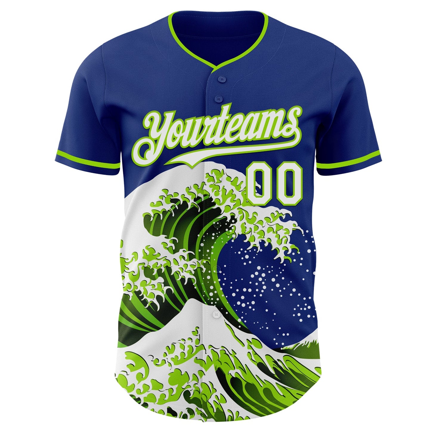 Custom Royal White-Neon Green Japanese Wave Authentic Baseball Jersey view 3