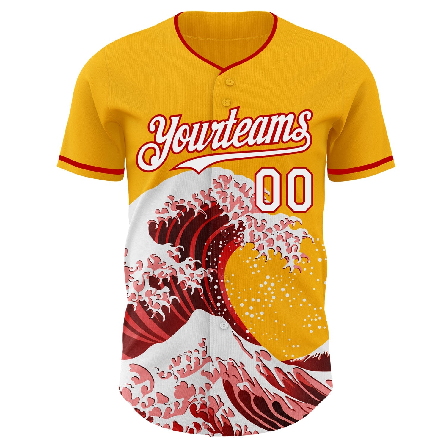 Custom Gold White-Red Japanese Wave Authentic Baseball Jersey view 3