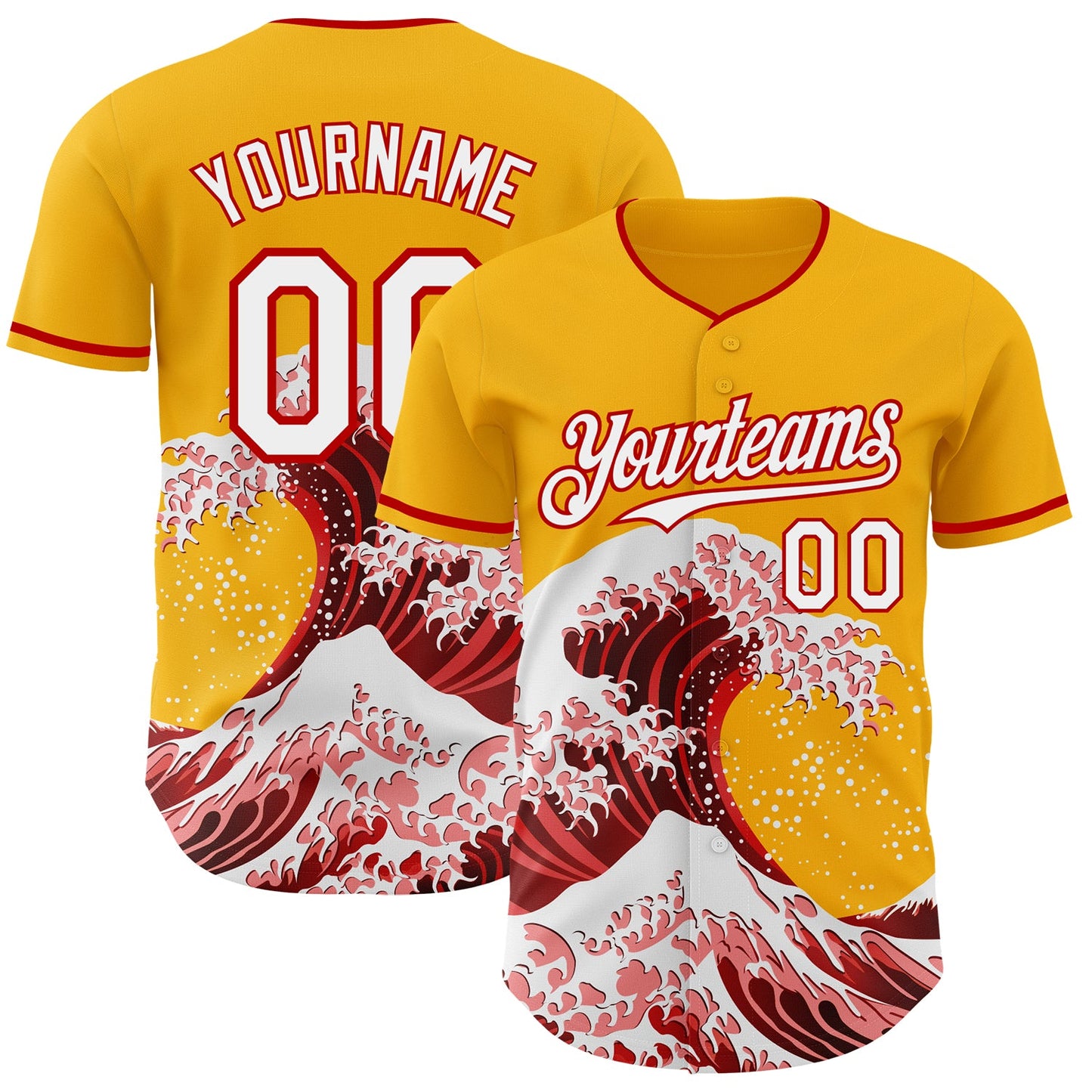 Custom Gold White-Red Japanese Wave Authentic Baseball Jersey - Main View