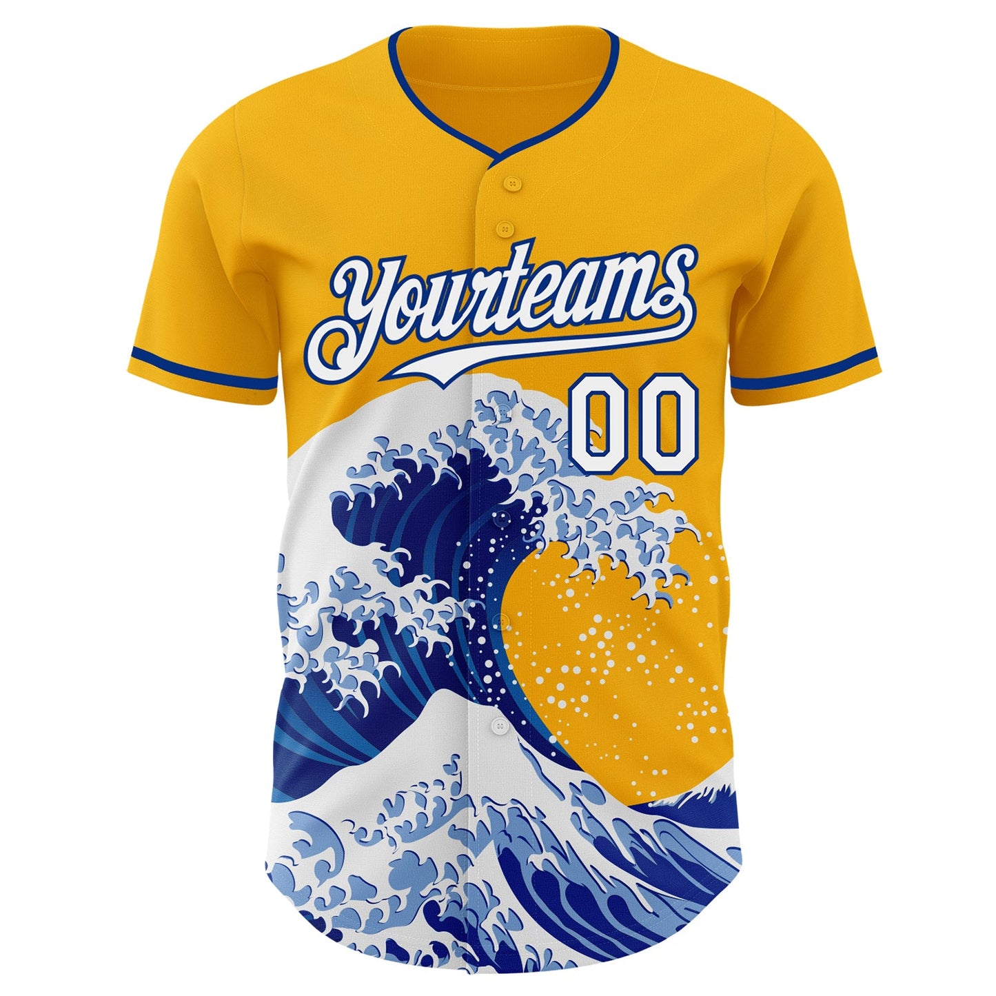 Custom Gold White-Royal Japanese Wave Authentic Baseball Jersey view 3
