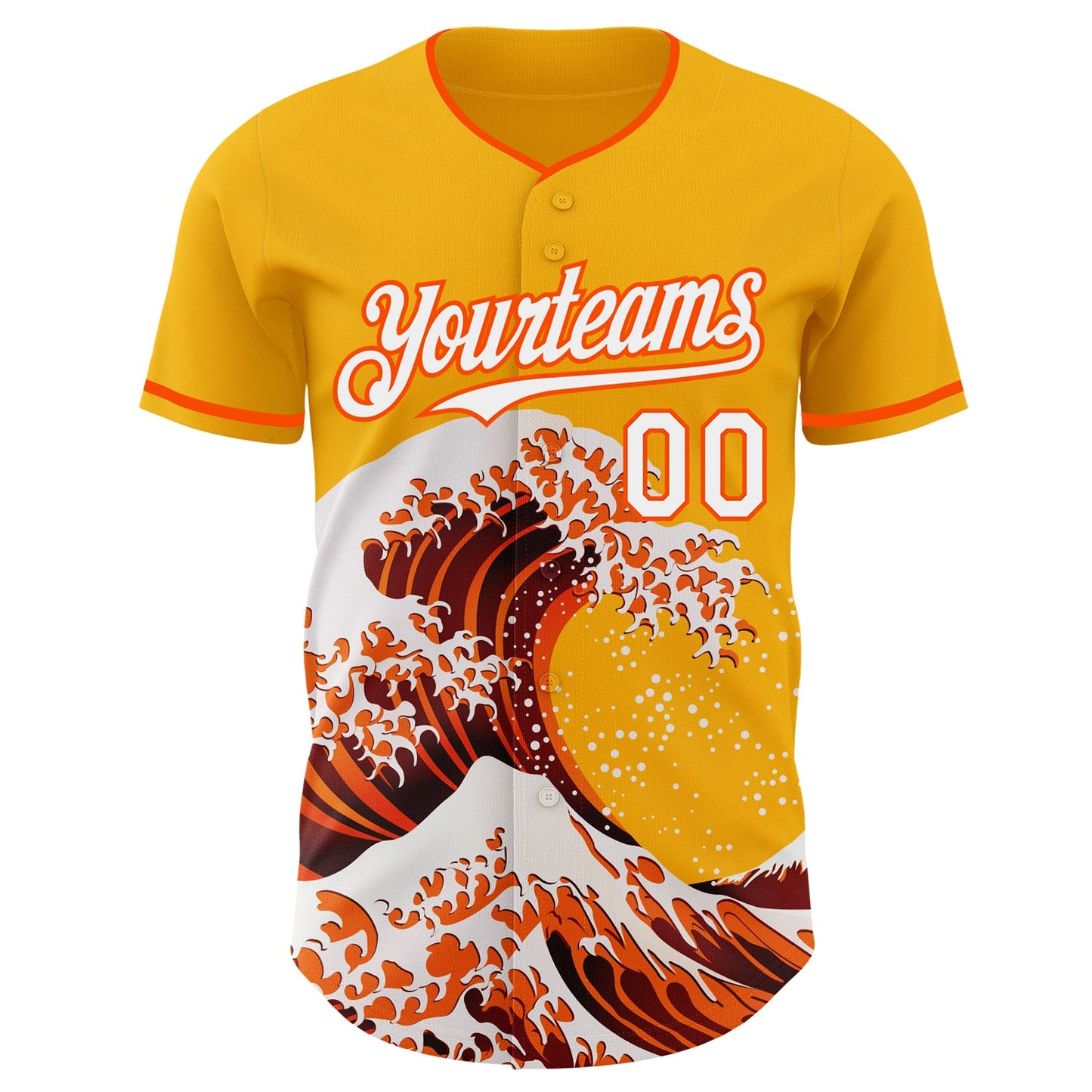 Custom Gold White-Orange Japanese Wave Authentic Baseball Jersey view 3
