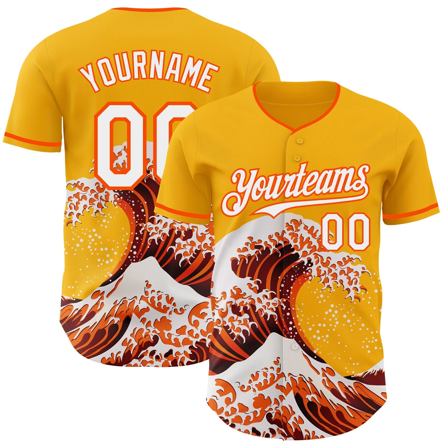 Custom Gold White-Orange Japanese Wave Authentic Baseball Jersey - Main View