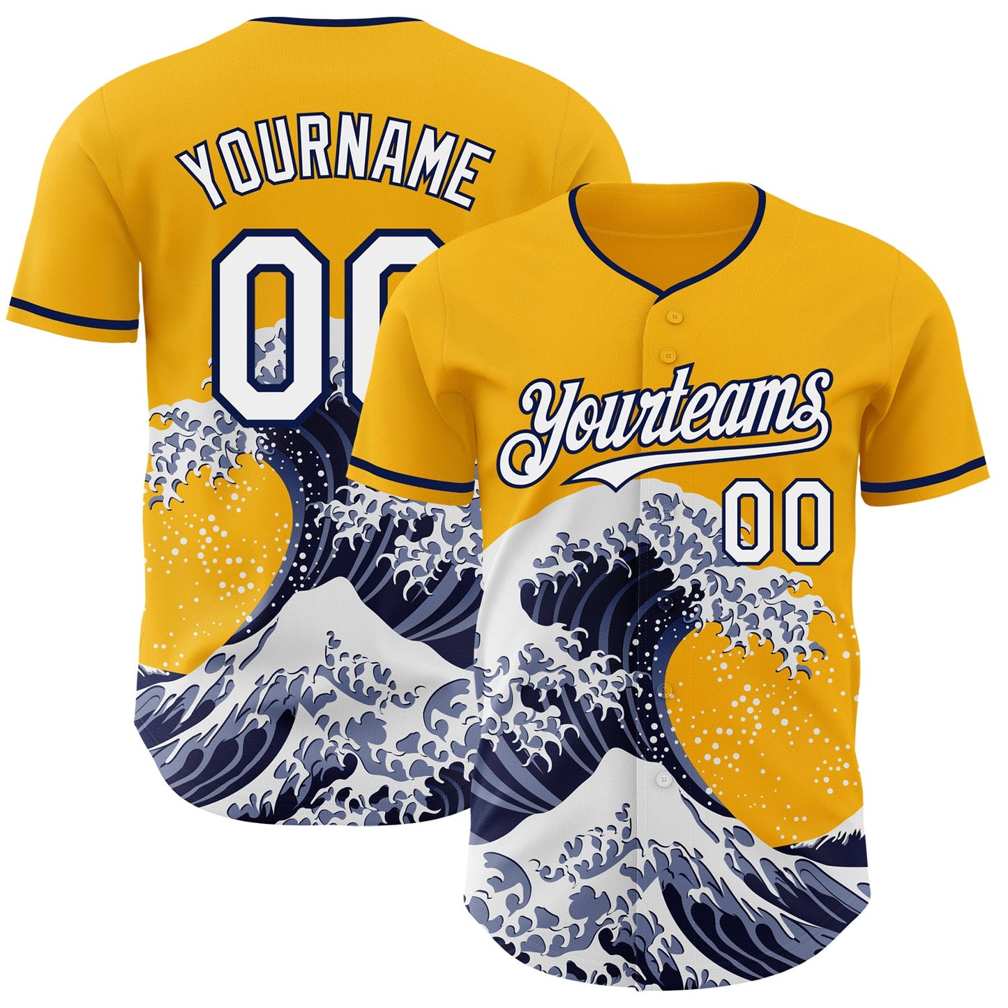 Custom Gold White-Navy Japanese Wave Authentic Baseball Jersey - Main View