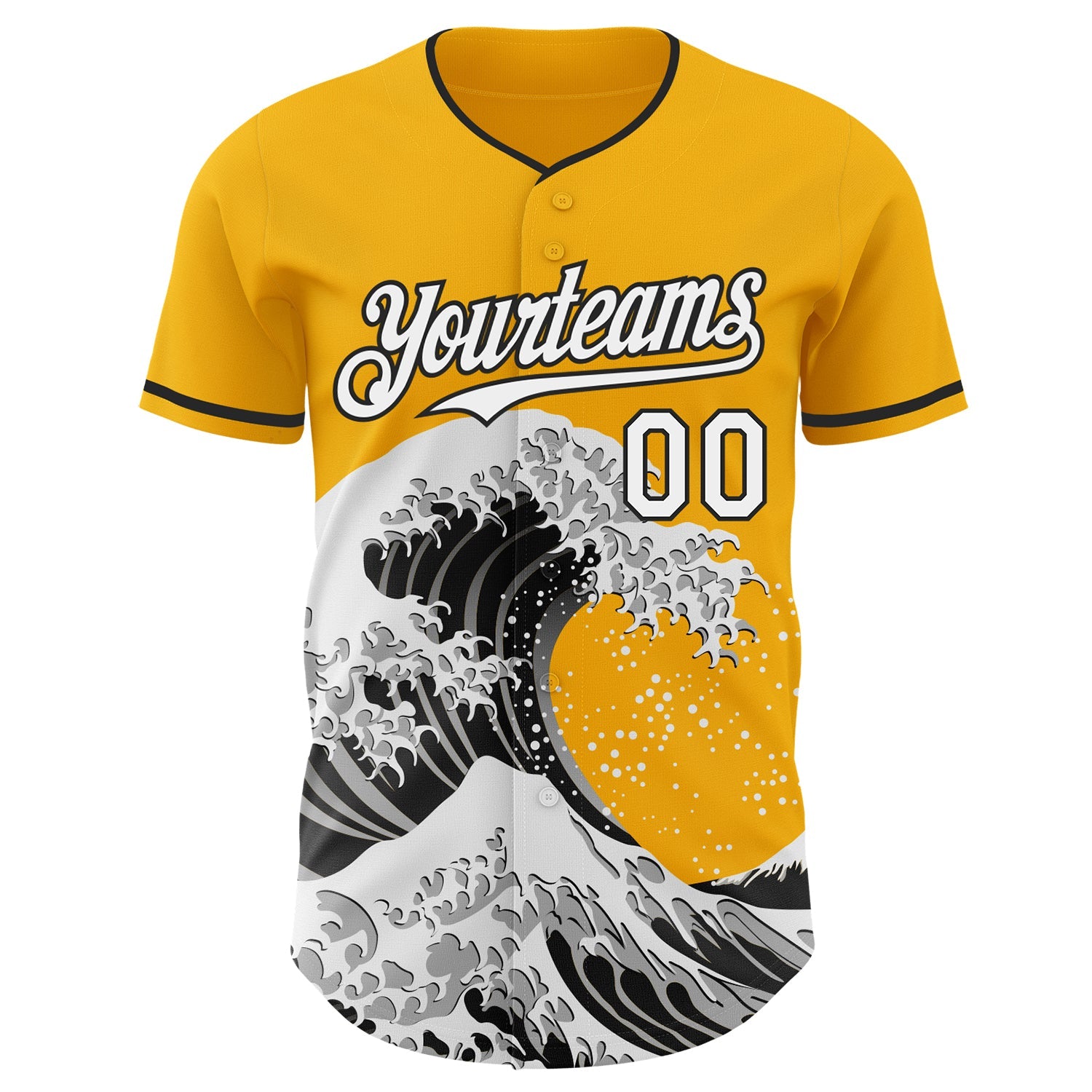 Custom Gold White-Black Japanese Wave Authentic Baseball Jersey view 3