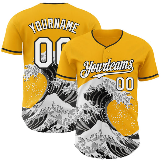 Custom Gold White-Black Japanese Wave Authentic Baseball Jersey - Main View