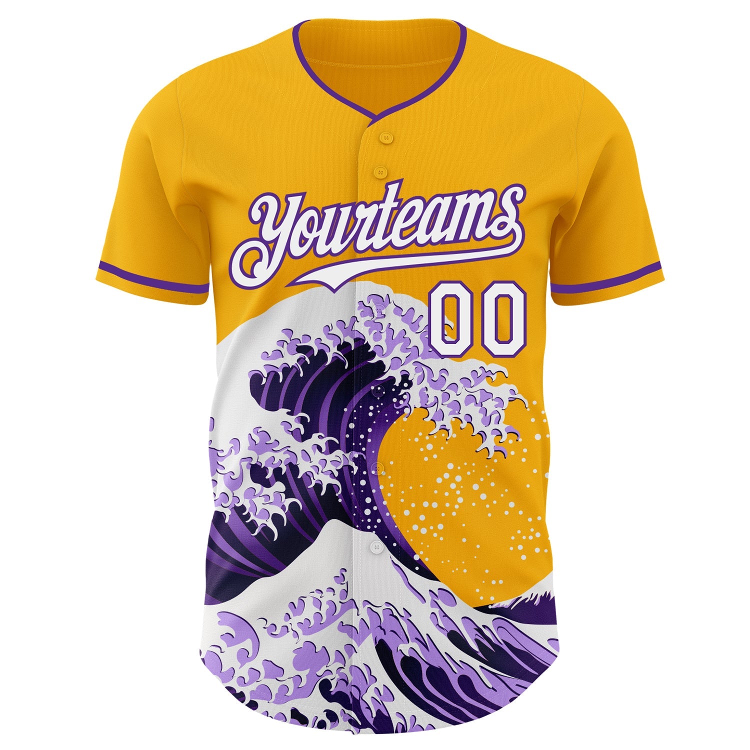 Custom Gold White-Purple Japanese Wave Authentic Baseball Jersey view 3