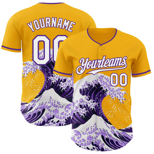 Custom Gold White-Purple Japanese Wave Authentic Baseball Jersey - Main View