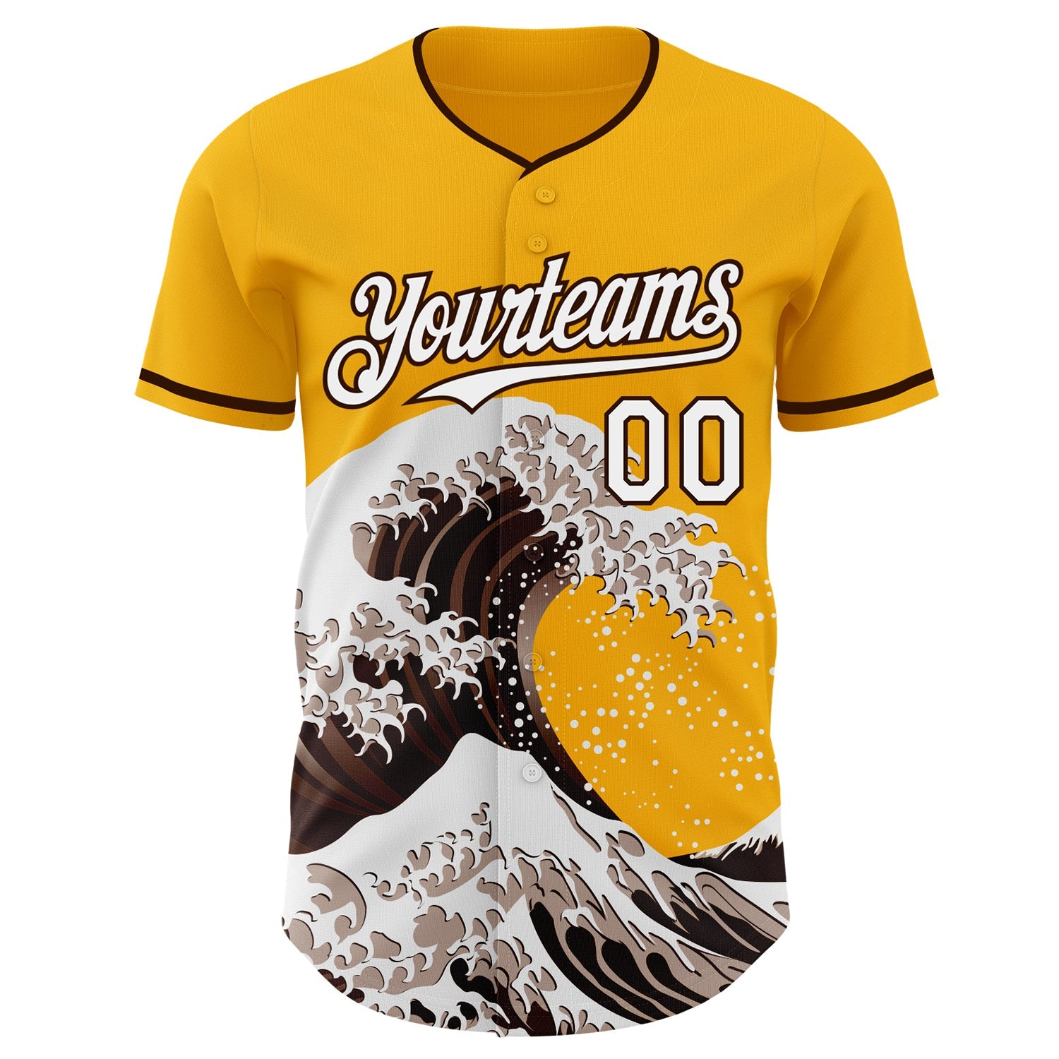 Custom Gold White-Brown Japanese Wave Authentic Baseball Jersey view 3