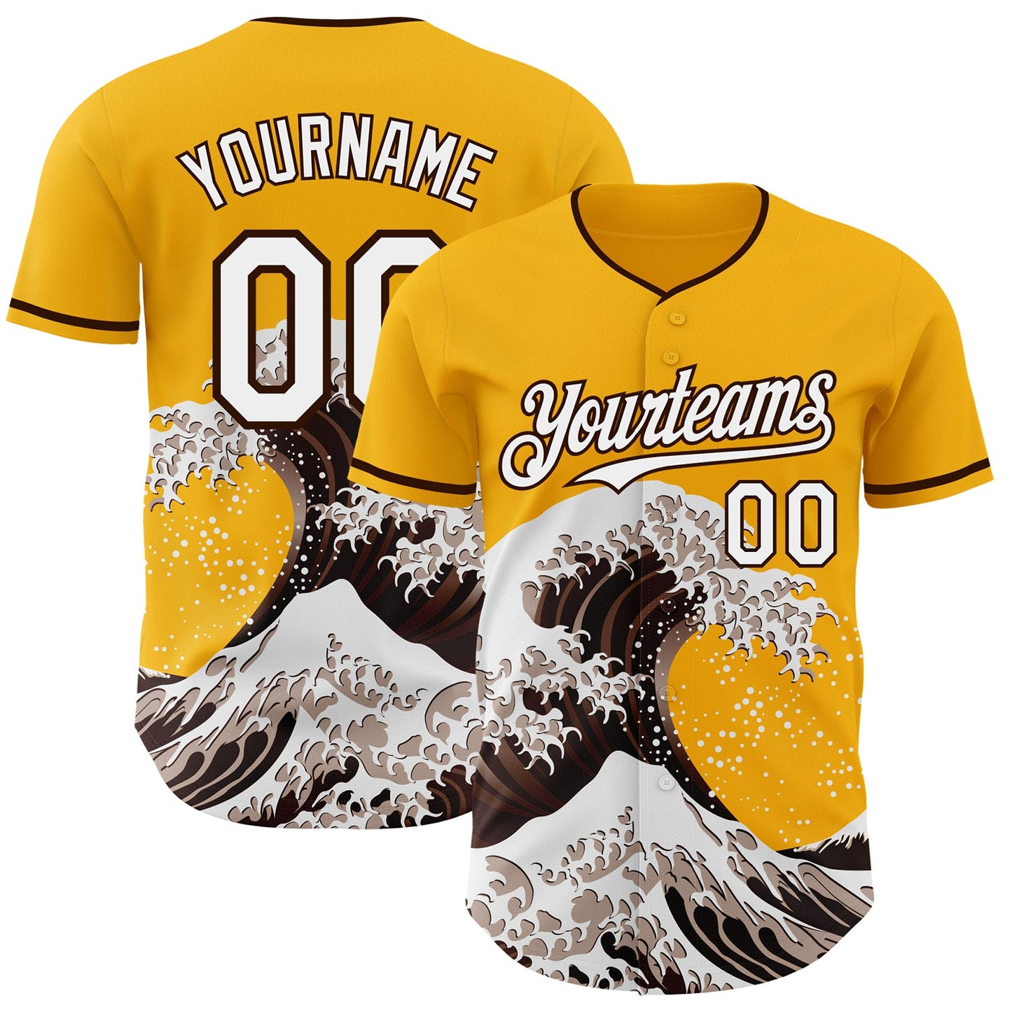 Custom Gold White-Brown Japanese Wave Authentic Baseball Jersey - Main View
