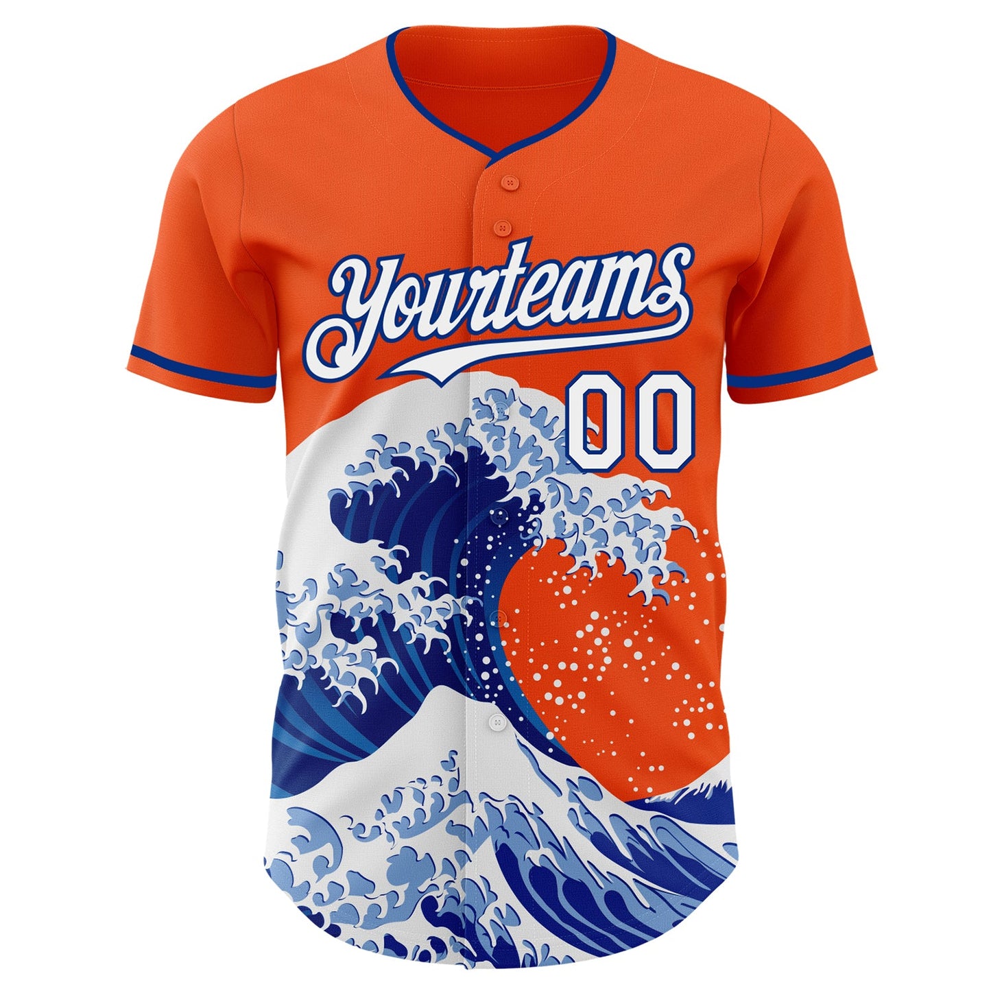 Custom Orange White-Royal Japanese Wave Authentic Baseball Jersey view 3