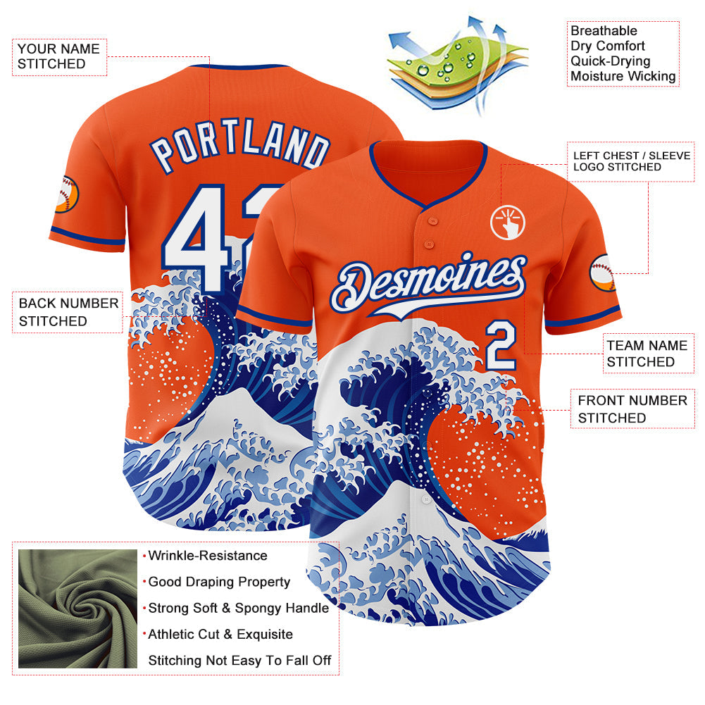 Custom Orange White-Royal Japanese Wave Authentic Baseball Jersey view 4