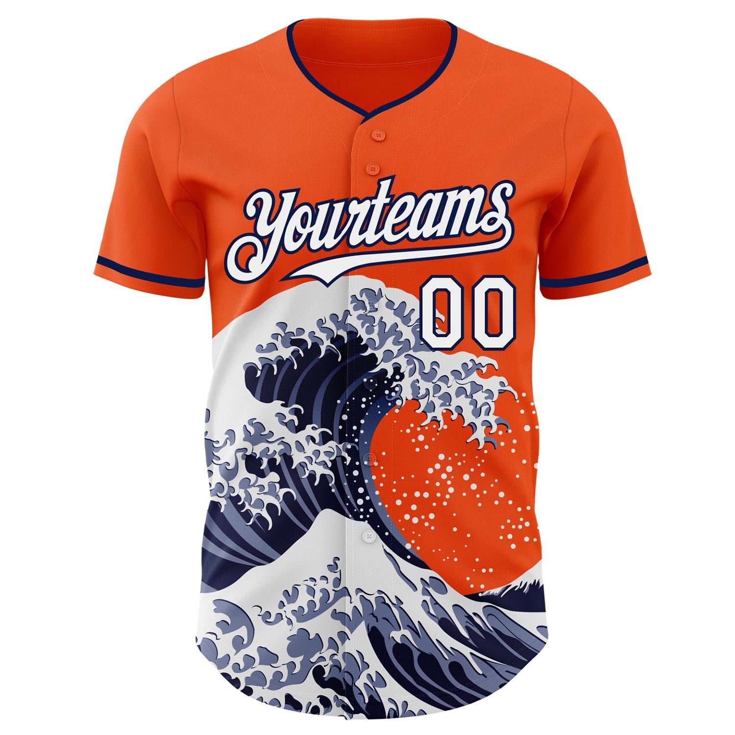 Custom Orange White-Navy Japanese Wave Authentic Baseball Jersey view 3