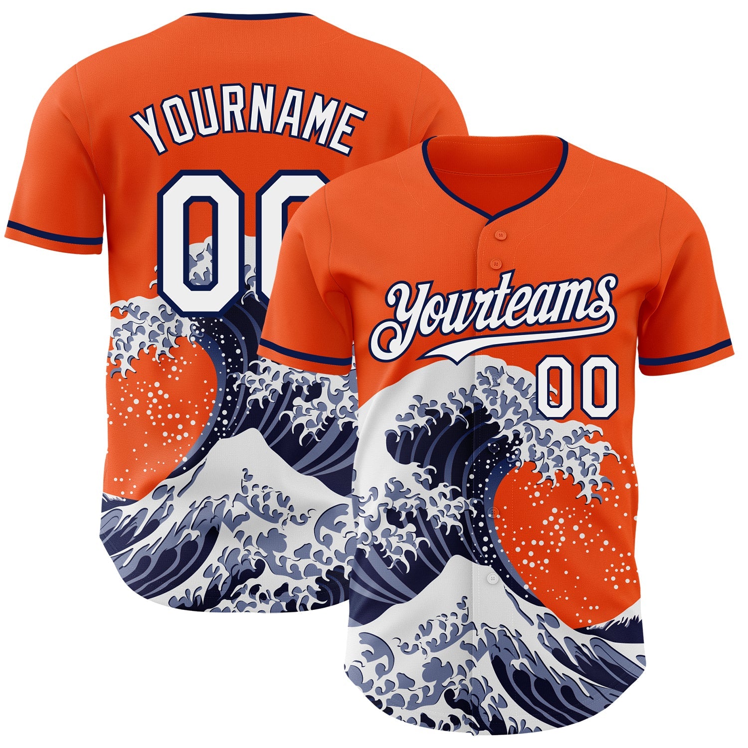 Custom Orange White-Navy Japanese Wave Authentic Baseball Jersey - Main View