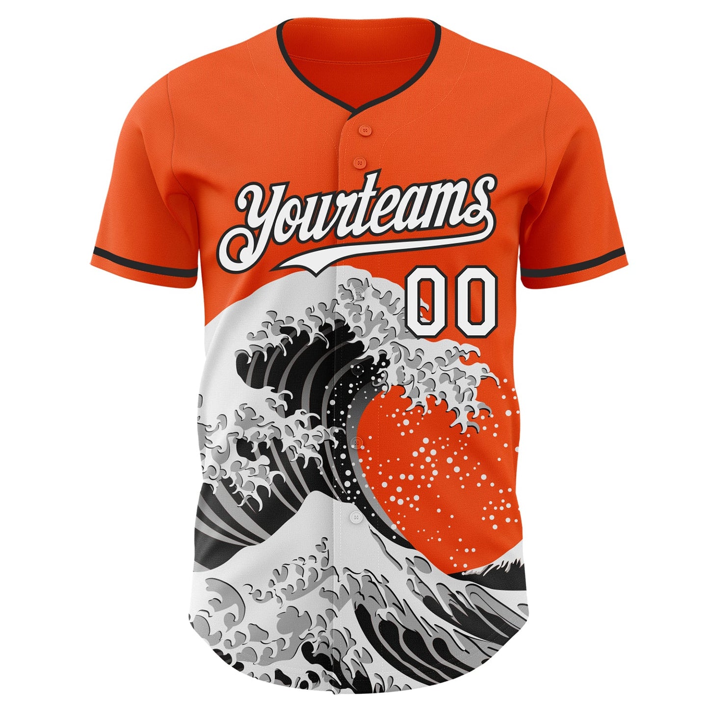 Custom Orange White-Black Japanese Wave Authentic Baseball Jersey view 3