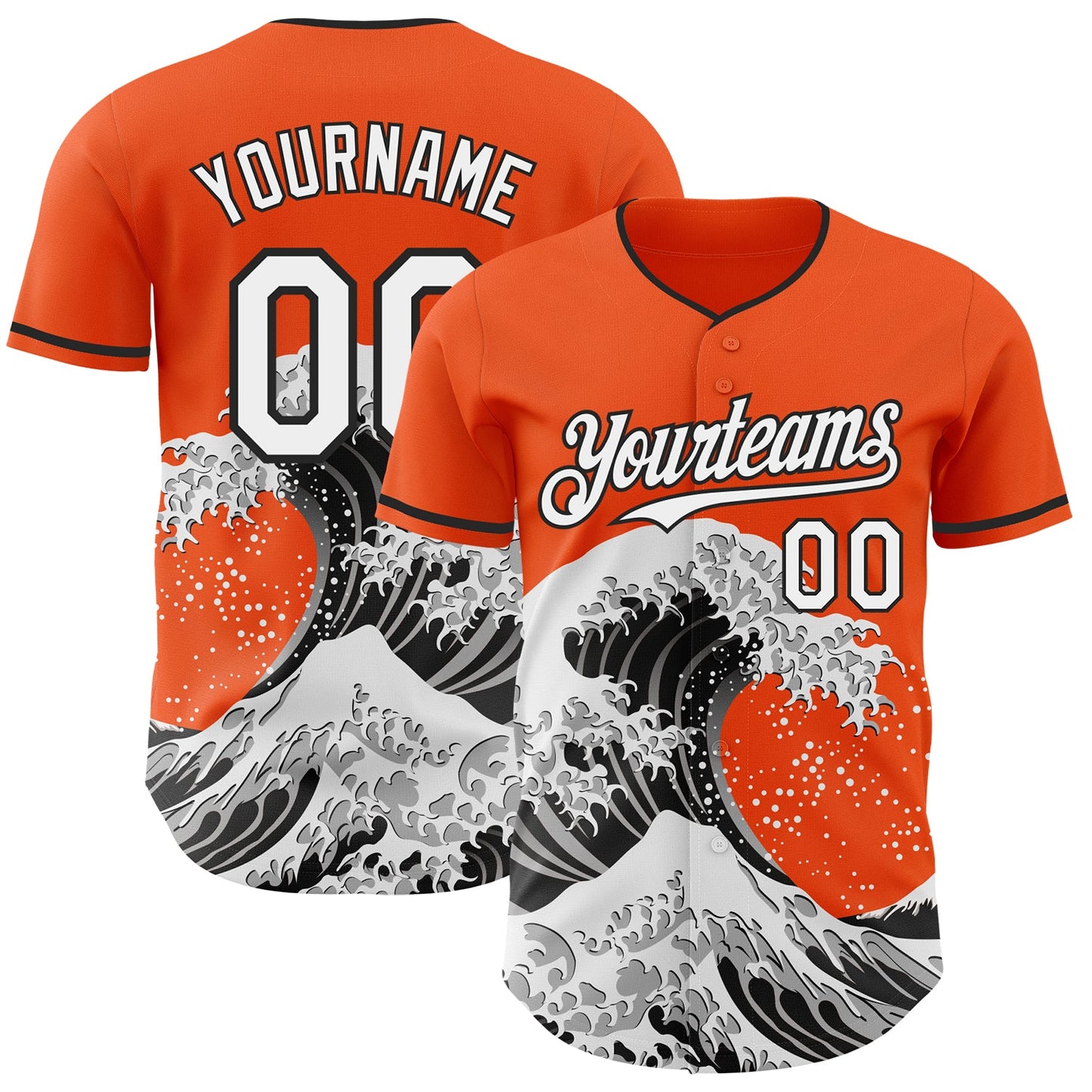 Custom Orange White-Black Japanese Wave Authentic Baseball Jersey - Main View