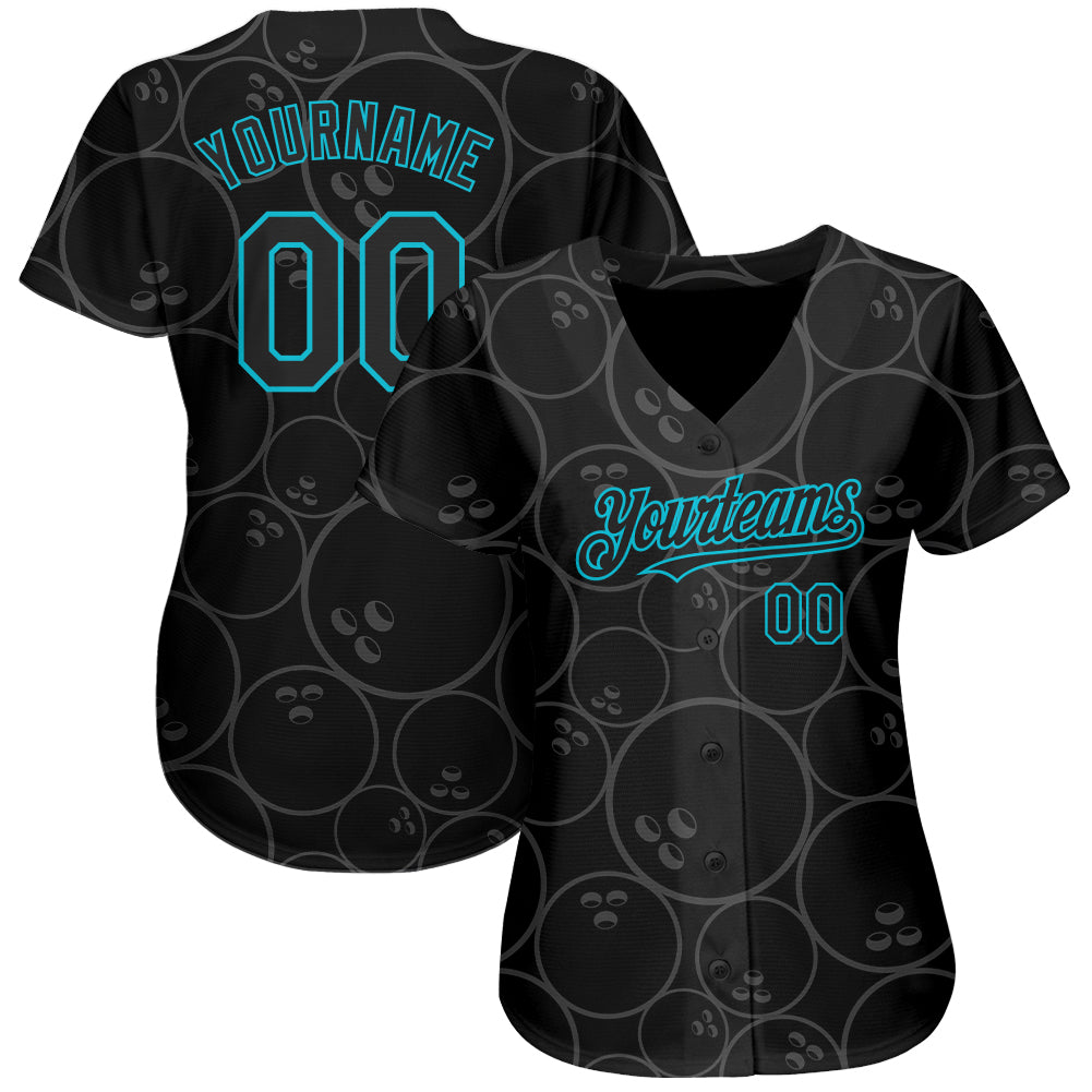 Custom Black Lakes Blue 3D Pattern Design Bowling Ball Authentic Baseball Jersey view 3
