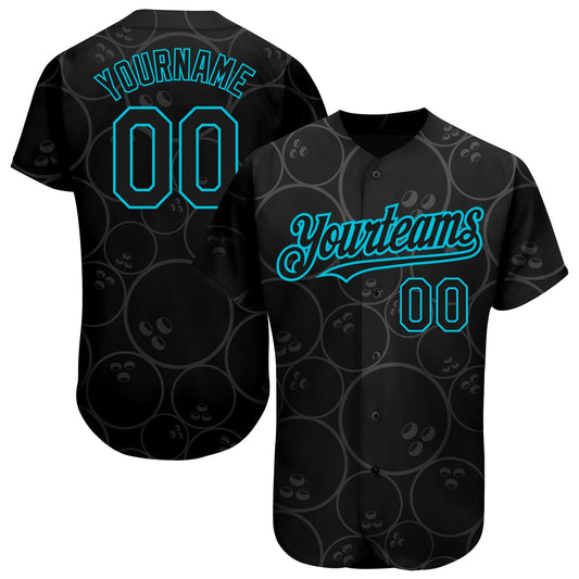 Custom Black Lakes Blue 3D Pattern Design Bowling Ball Authentic Baseball Jersey - Main View