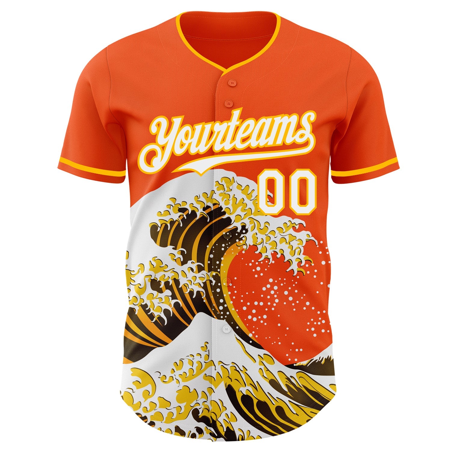 Custom Orange White-Gold Japanese Wave Authentic Baseball Jersey view 3