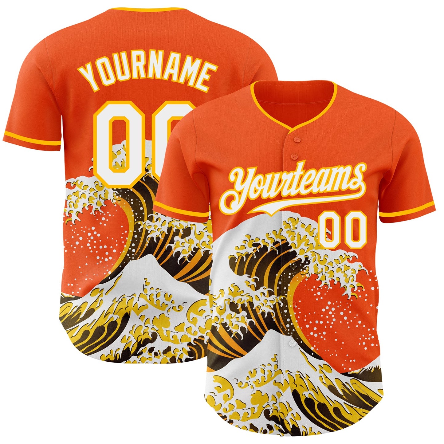 Custom Orange White-Gold Japanese Wave Authentic Baseball Jersey - Main View