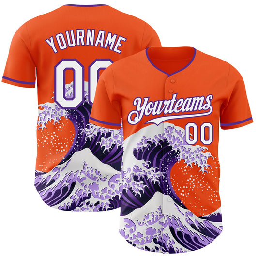 Custom Orange White-Purple Japanese Wave Authentic Baseball Jersey - Main View