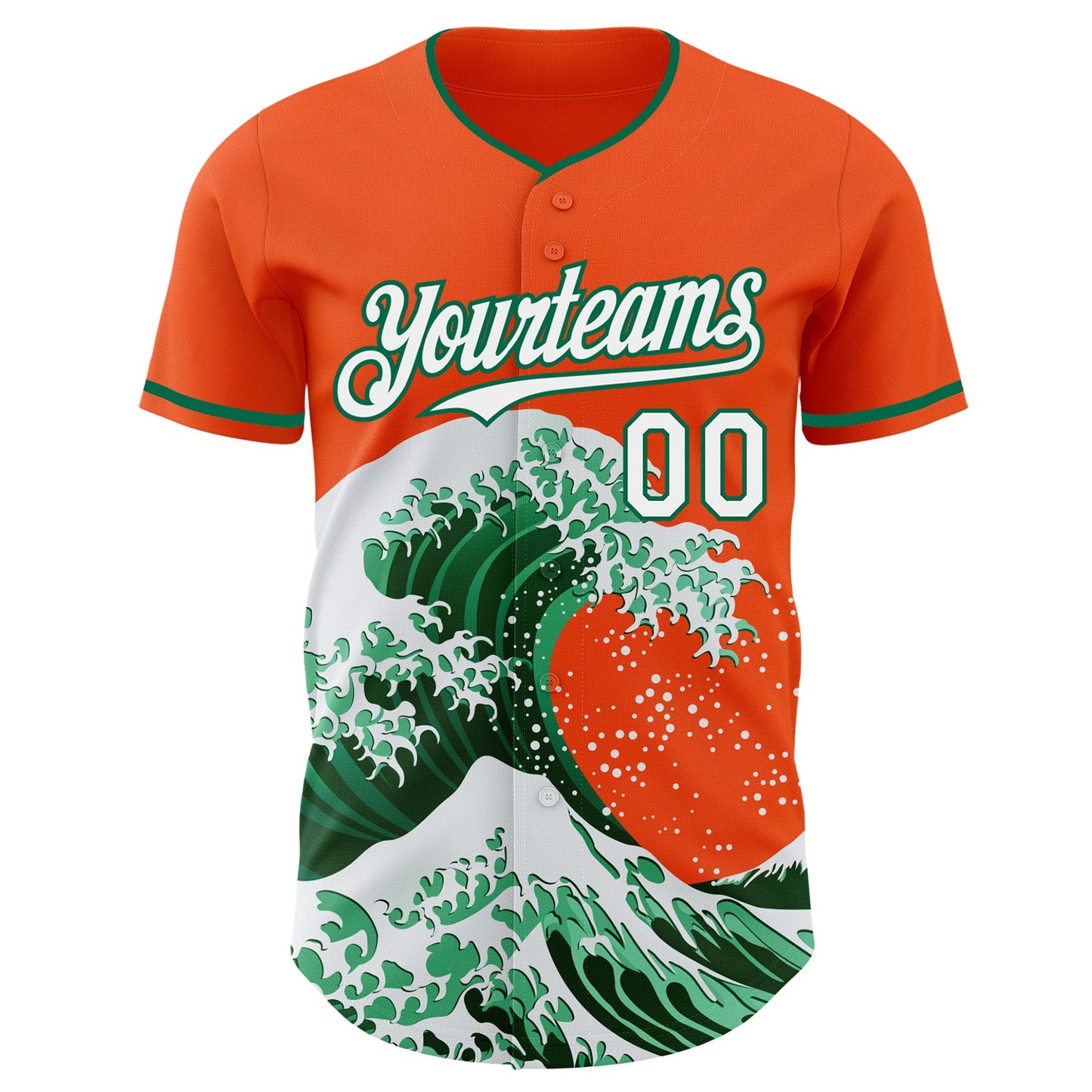 Custom Orange White-Kelly Green Japanese Wave Authentic Baseball Jersey view 3