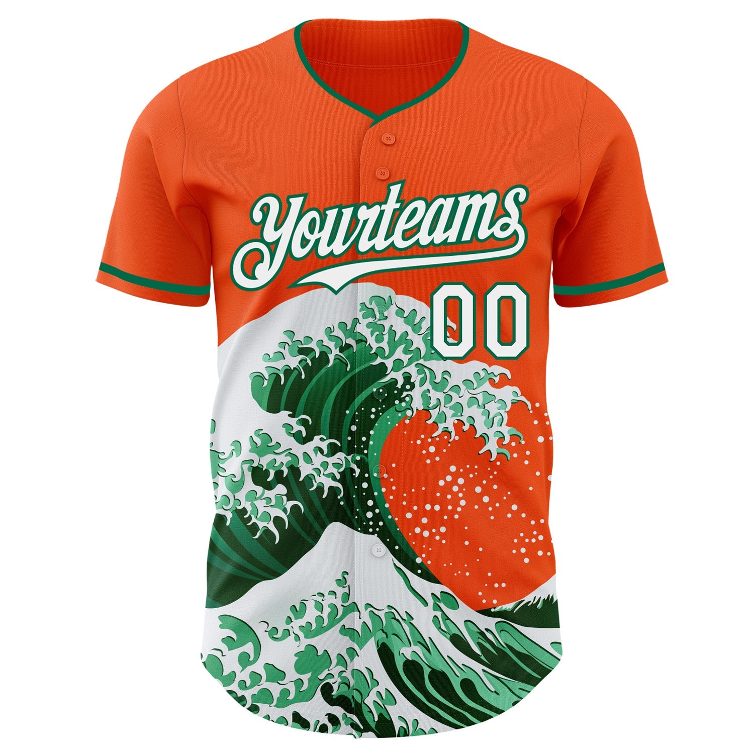 Custom Orange White-Kelly Green Japanese Wave Authentic Baseball Jersey view 3