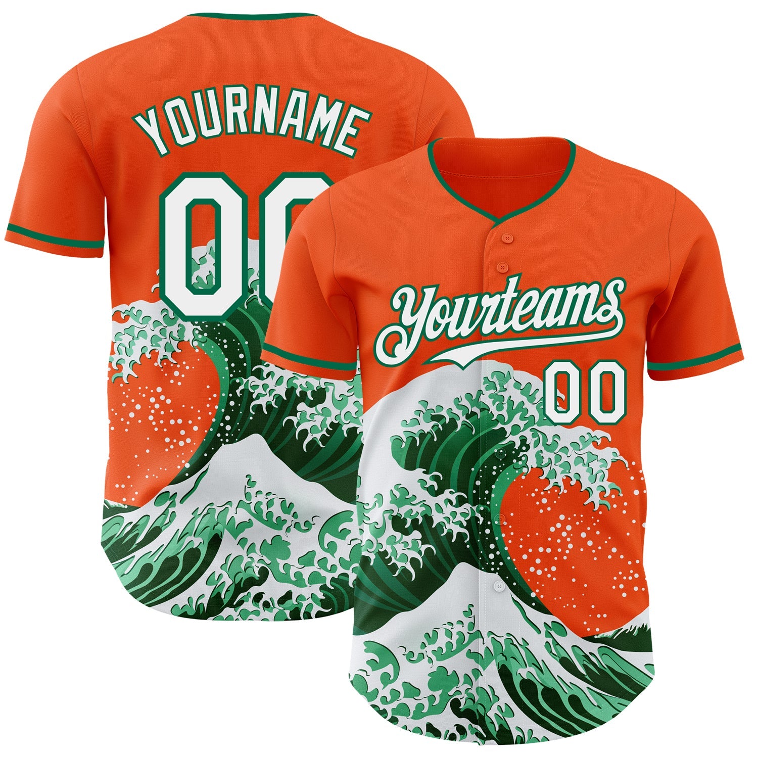 Custom Orange White-Kelly Green Japanese Wave Authentic Baseball Jersey - Main View